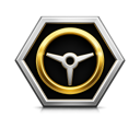 HeXA Rides official logo — silver hexagon with gold ring and steering wheel