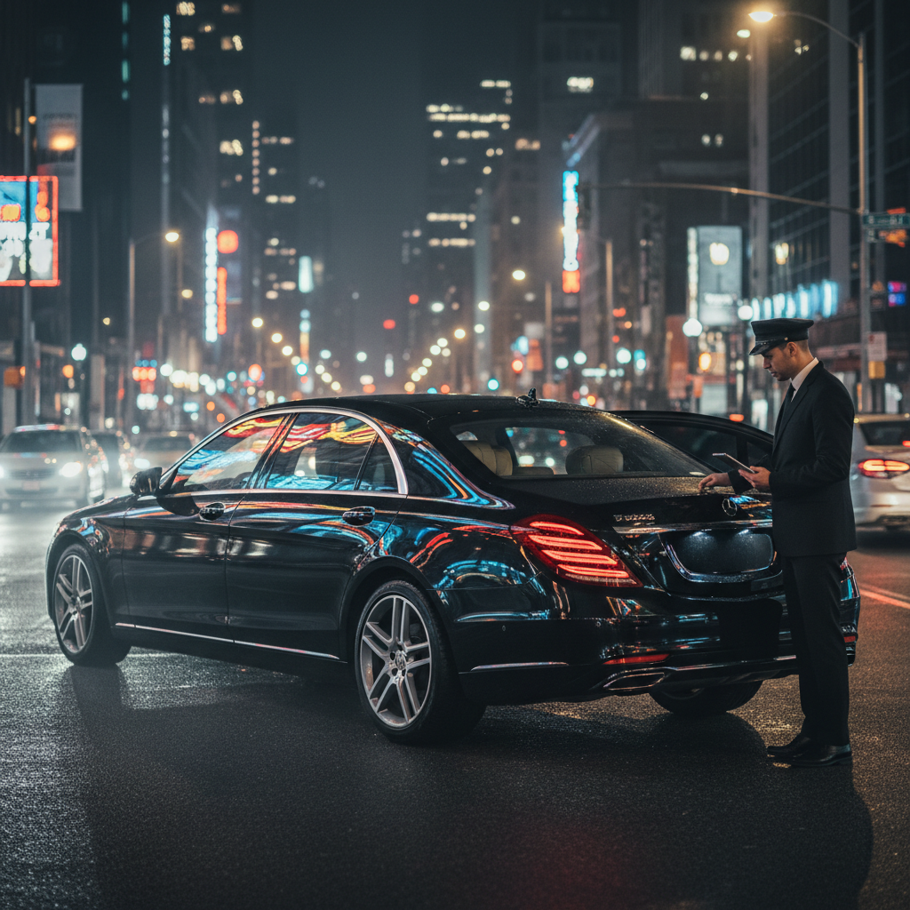 Black luxury executive sedan — HeXA Rides premium chauffeur service