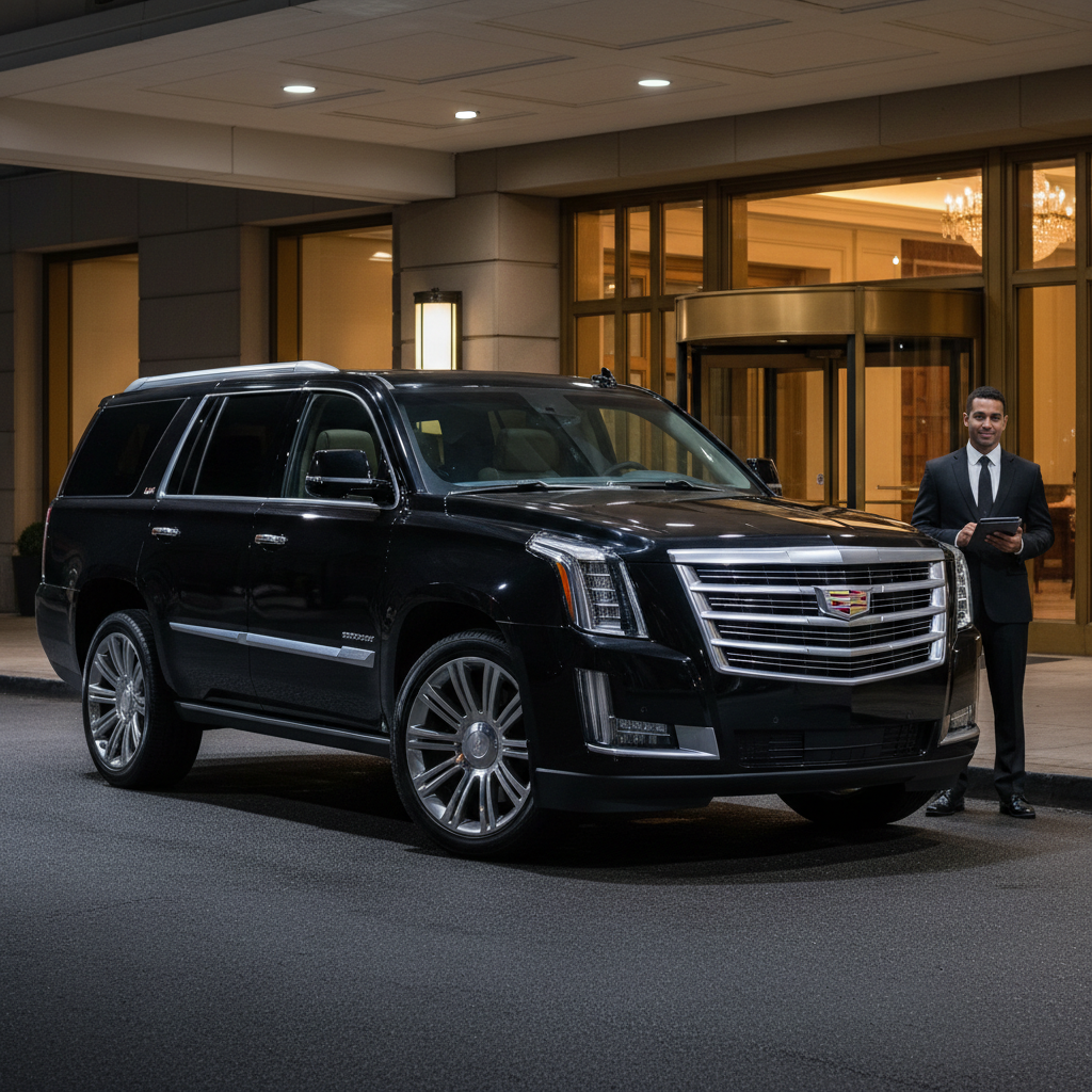 Black Cadillac Escalade luxury SUV — HeXA Rides premium fleet