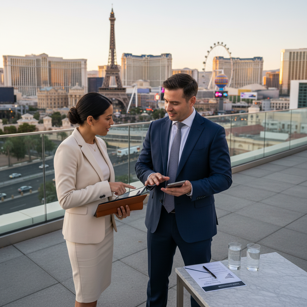 Airbnb host and city guide discussing referral partnership opportunities for luxury transportation in Las Vegas