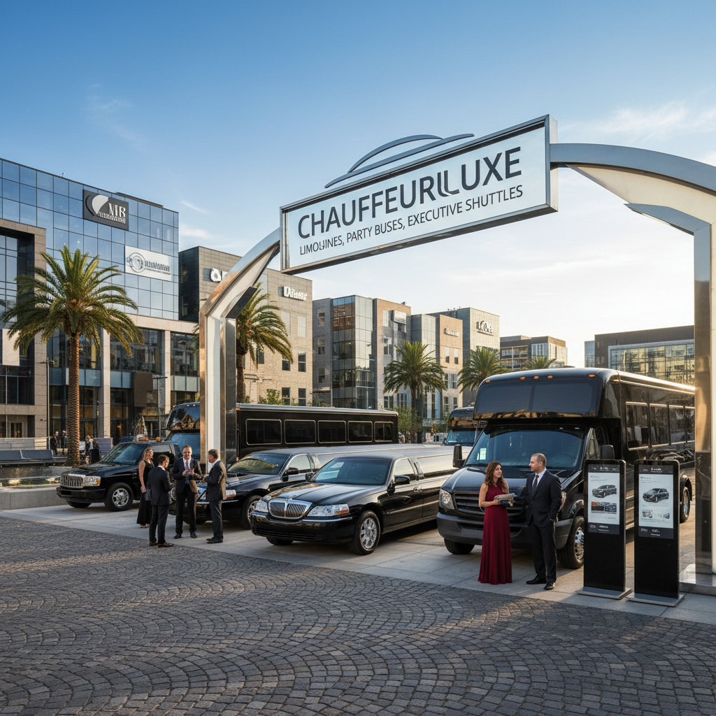 Online marketplace interface showing luxury limo and party bus options for Las Vegas booking
